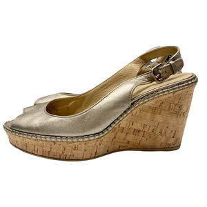Stuart Weitzman Jean (Ale Washed Nappa) Gold Cork Platform Sandals 7.5